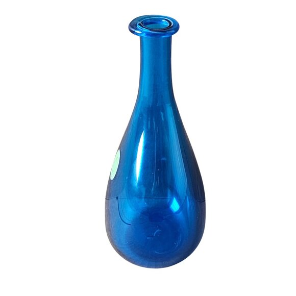 Blenko Williamsburg Restoration Sapphire Blue Glass Vase Wine Bottle With Label - Picture 6 of 9